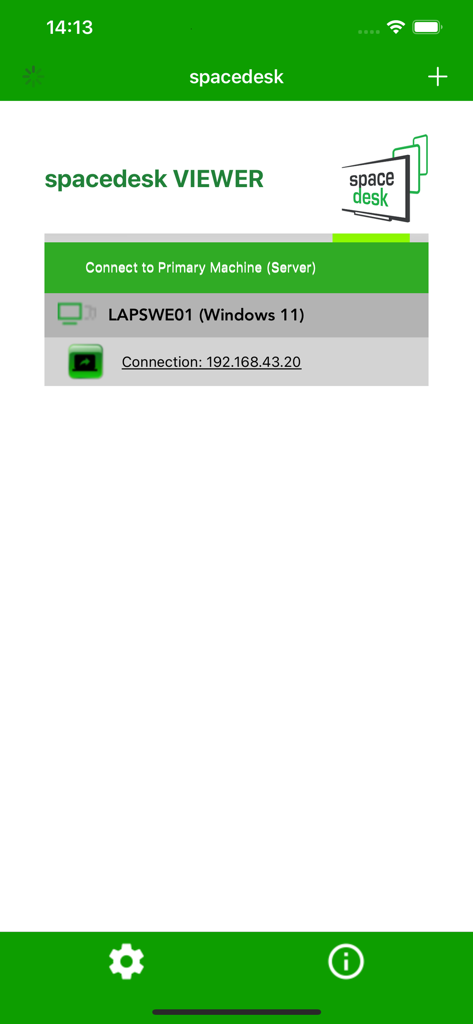 spacedesk Viewer app interface showing an available Windows 11 primary machine connection