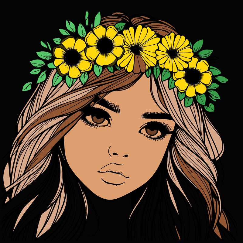 realistic girl with flowers crown