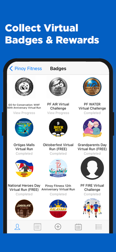 Pinoy Fitness Atleta - Pinoy Fitness Atleta app interface displaying a collection of earned virtual race badges and rewards