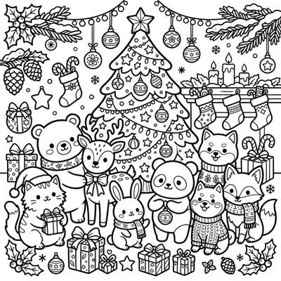 Get ready for the most adorable holiday season with our Kawaii Christmas Animals coloring page! Featuring a delightful gathering of cute creatures celebrating amidst festive decorations, this page promises hours of joyful coloring.