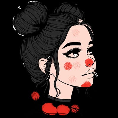 realistic girl with buns on the top of her head