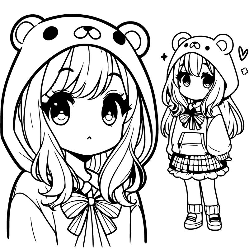 cute anime girl in bear hoodie
