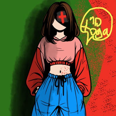 realistic girl faceless with baggy pants and a crop top