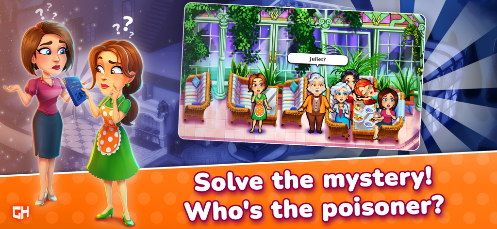 Delicious: Mansion Mystery - Emily y personajes resolviendo un misterio de envenenamiento en el juego Delicious Mansion Mystery