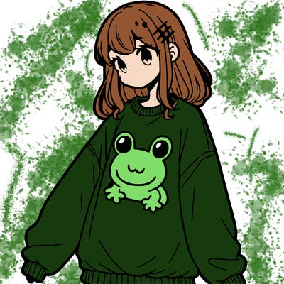 girl wearing frogging sweatshirt