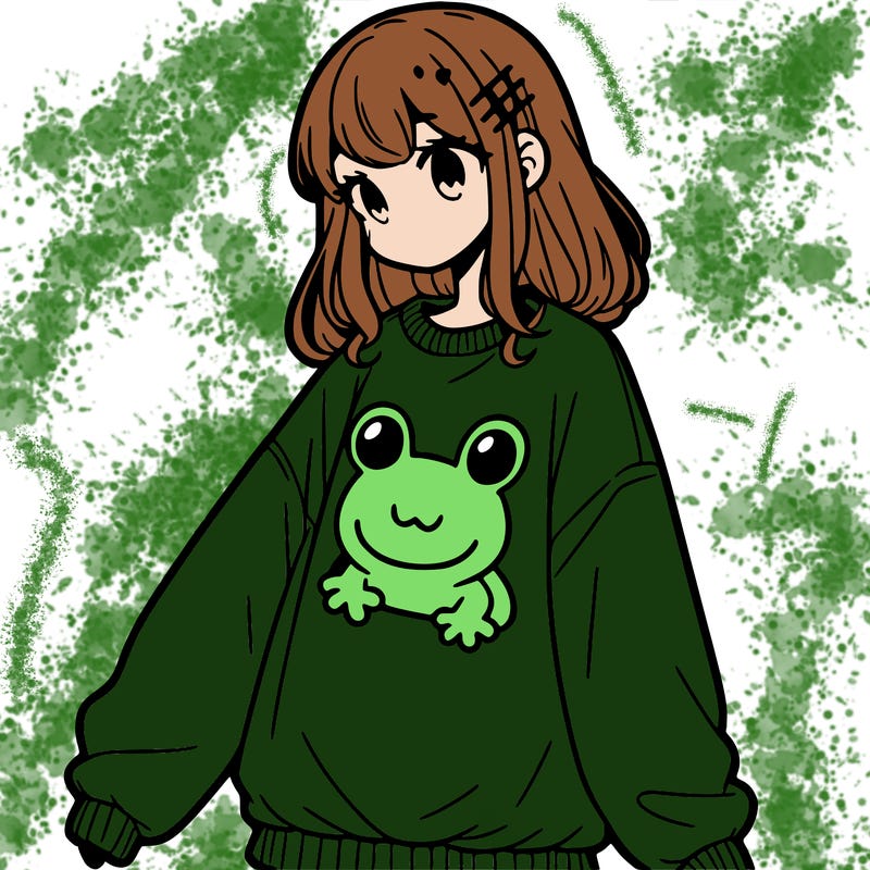 girl wearing frogging sweatshirt
