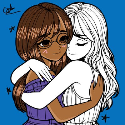 realistic girls hugging