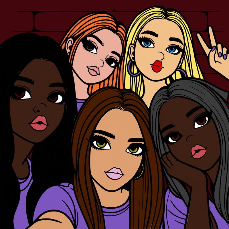 group of teen girls friends y2k up close in a selfie