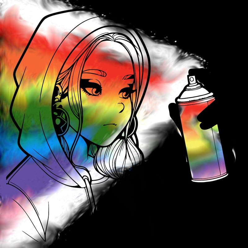 a realistic girl, spray painting