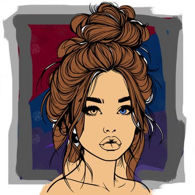 realistic girl with a messy bun and she has lips