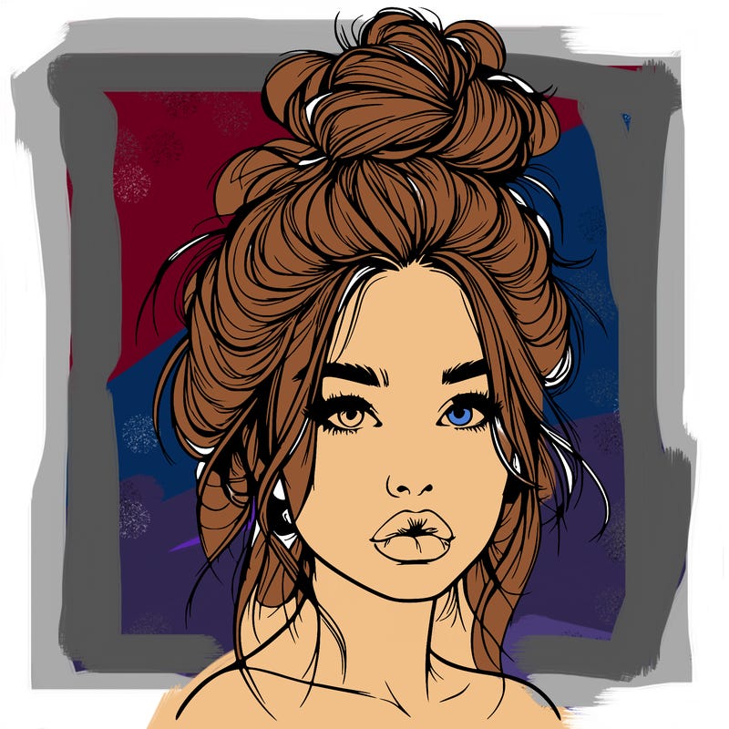 realistic girl with a messy bun and she has lips