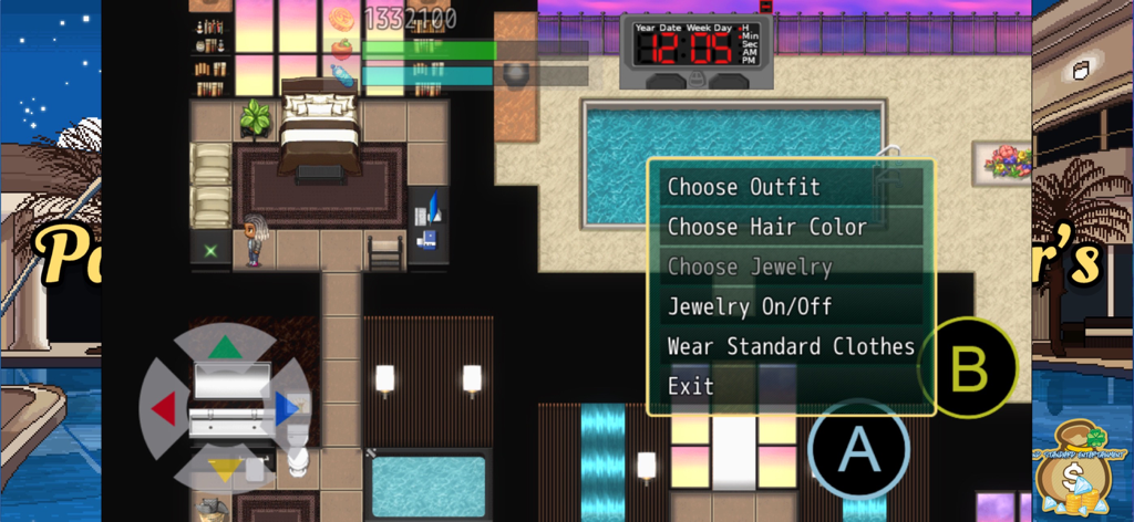 Character customization menu in the Paper Chaser's hip-hop RPG showing options for outfits and jewelry.
