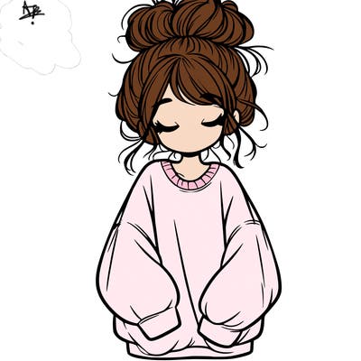 girl with baggy sweatshirt and messy bun