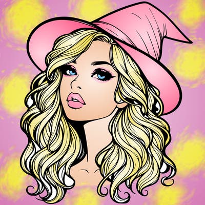 realistic witch girl with wavy hair and lips