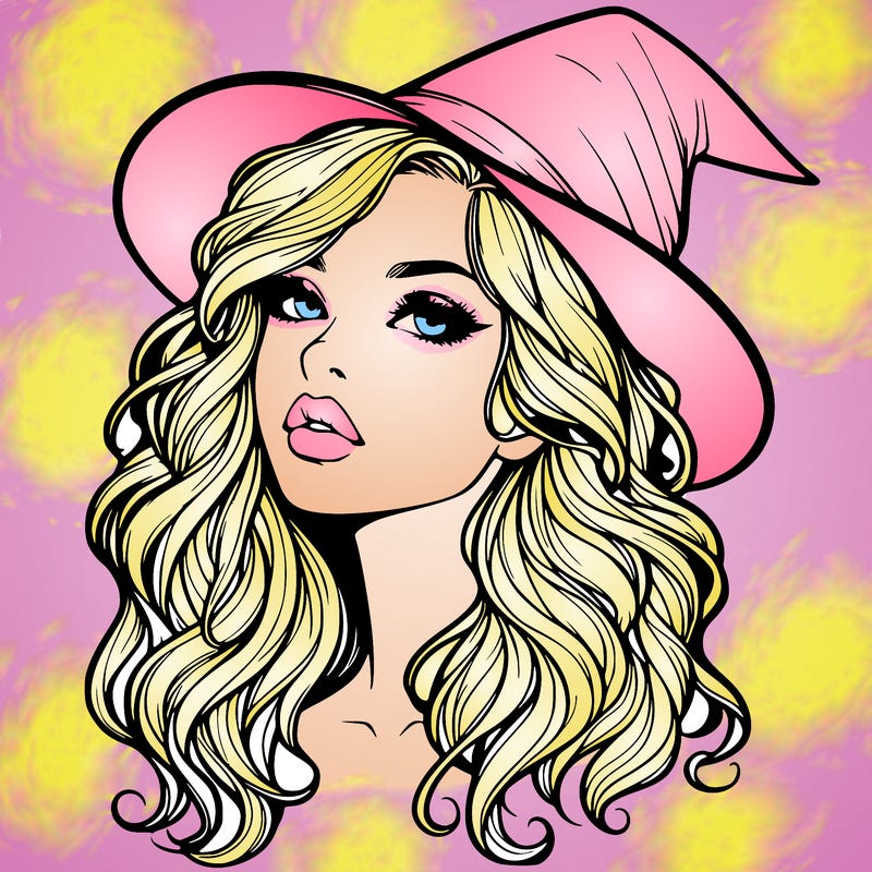 realistic witch girl with wavy hair and lips