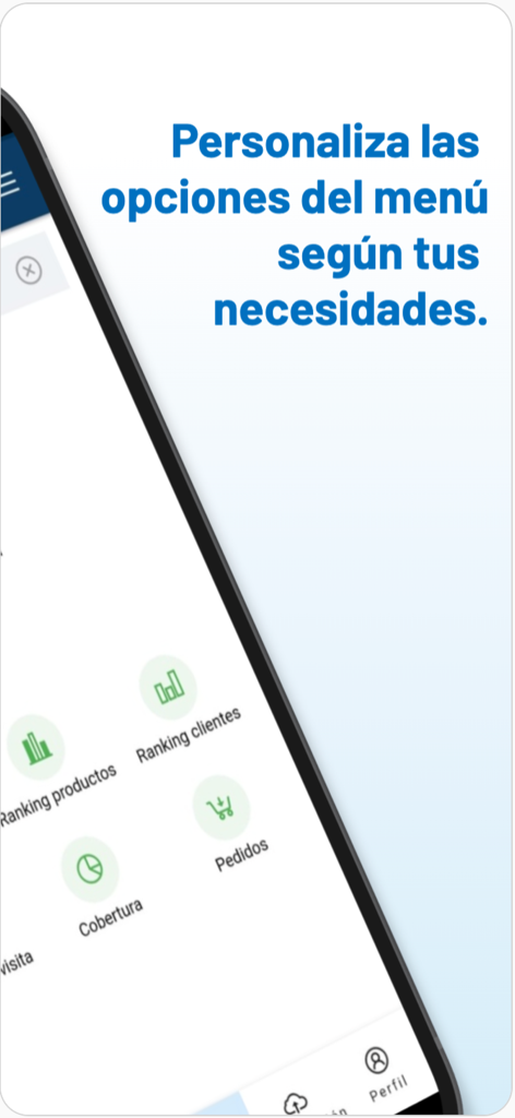 Terus - Mobile screen of Terus app displaying customizable menu options for sales reps.