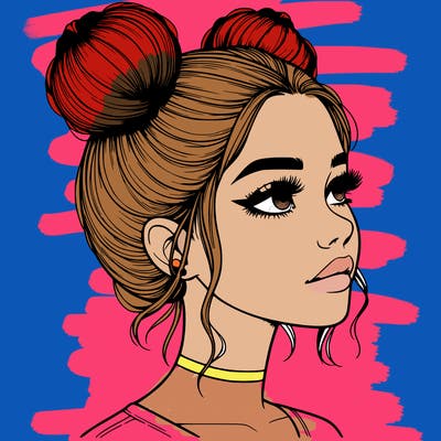 realistic girl with buns on the top of her head