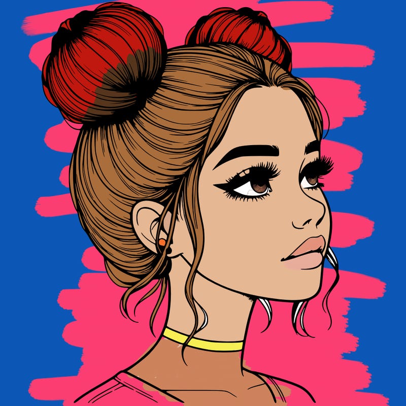 realistic girl with buns on the top of her head
