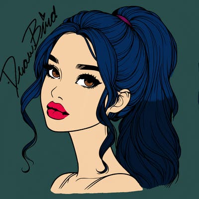 realistic girl with a ponytail on her hair and lips