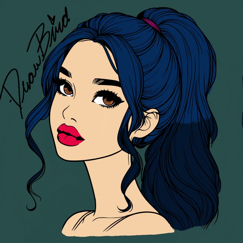 realistic girl with a ponytail on her hair and lips