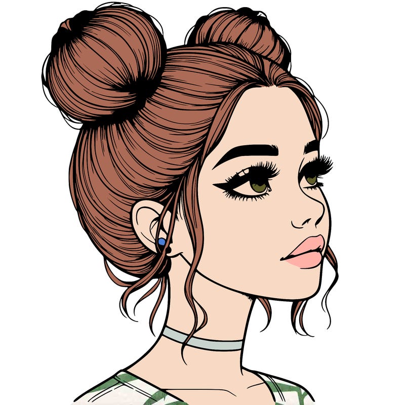realistic girl with buns on the top of her head