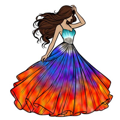 realistic woman with dress flowing in the wind