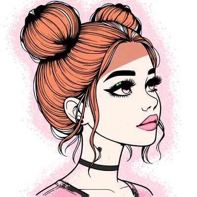 realistic girl with buns on the top of her head
