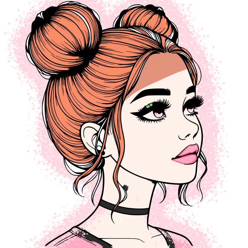 realistic girl with buns on the top of her head