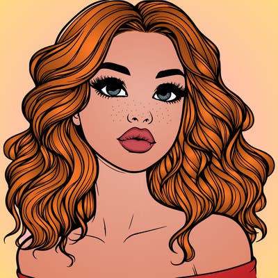 realistic girl with wavy hair and lips