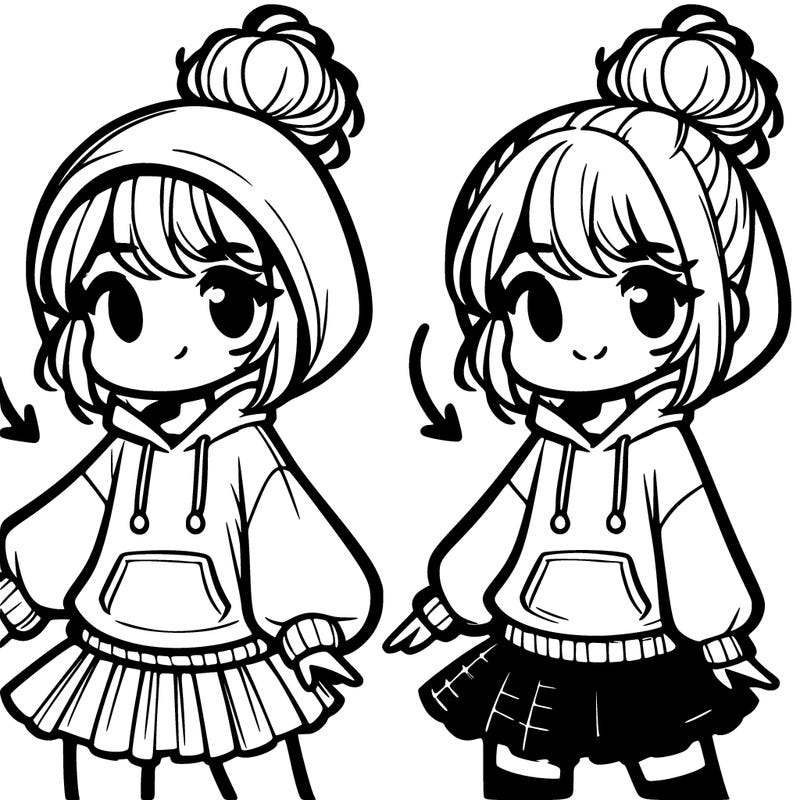 a girl wearing a hoodie and skirt and has a messy bun