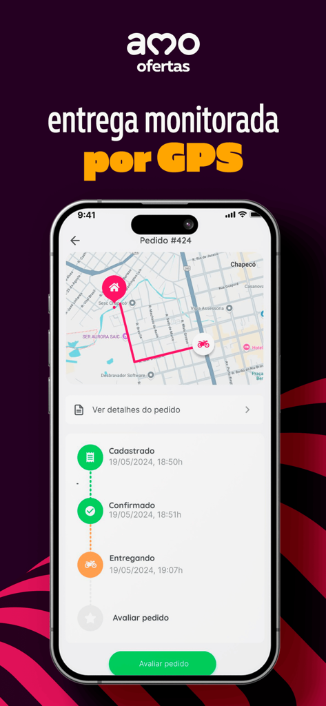 amo ofertas - Real-time GPS delivery tracking screen in the amo ofertas app