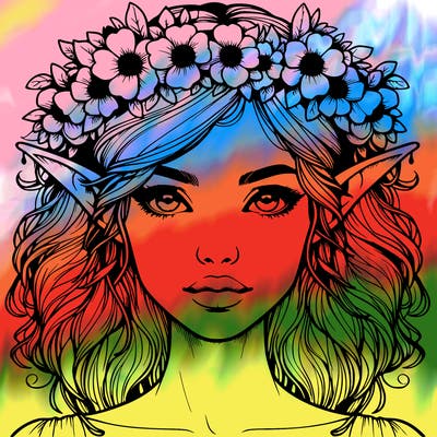 realistic female elf with flower crown