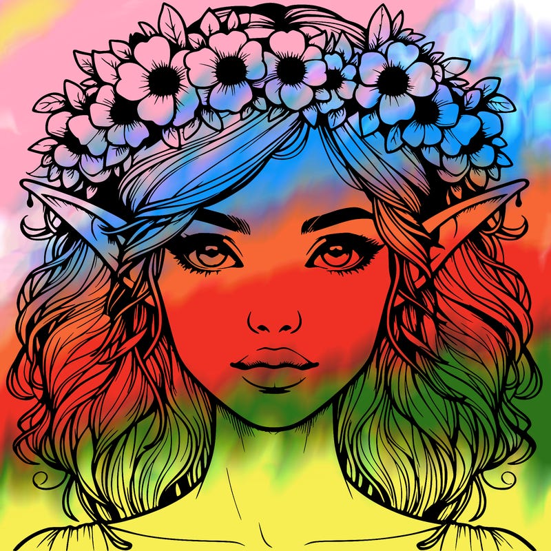 realistic female elf with flower crown