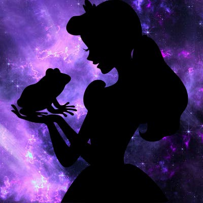a shadow of a princess holding a frog realistic