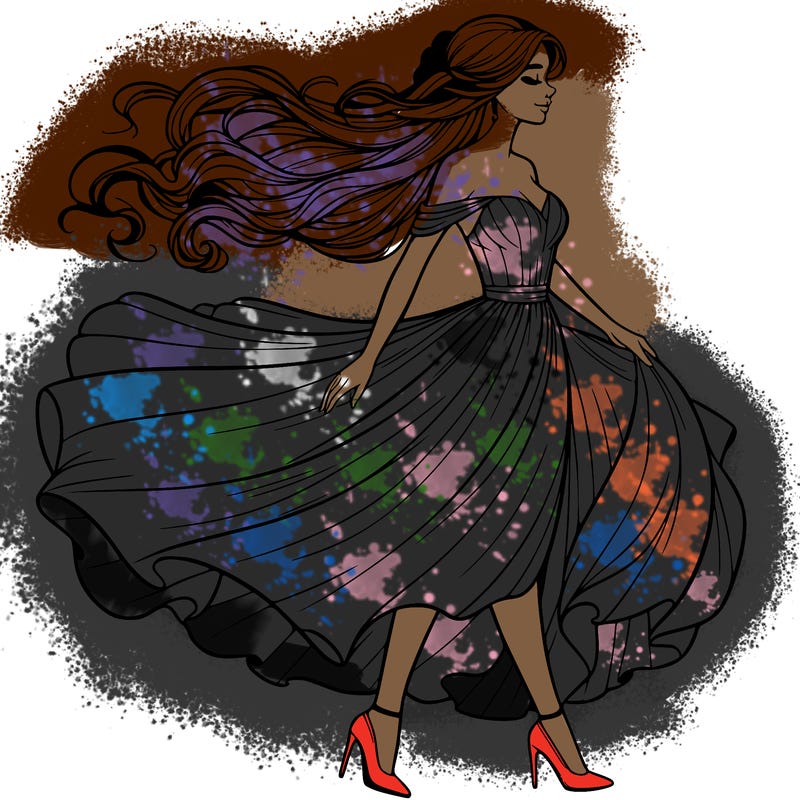 realistic woman in a dress flowing in the wind