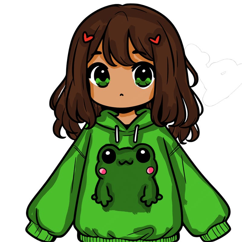 girl wearing frogging sweatshirt