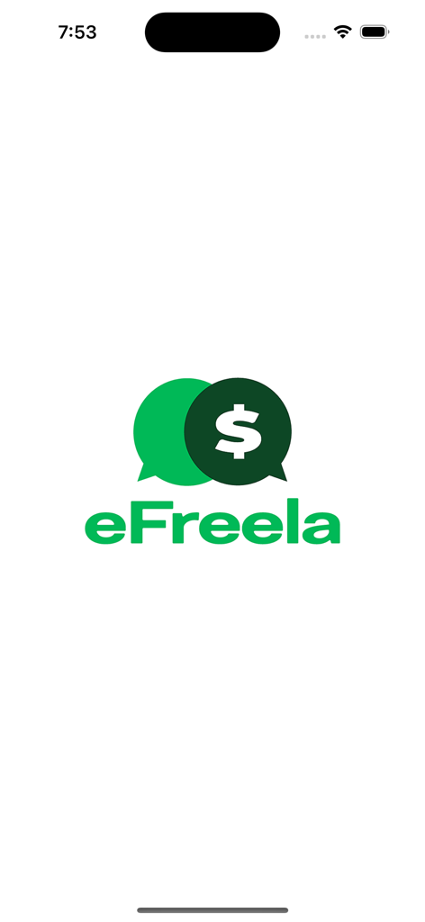 eFreela - Empresas - eFreela Empresas app splash screen featuring the green company logo with a dollar sign icon