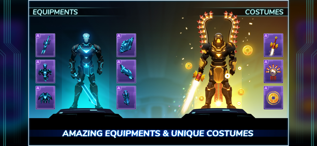 Pantalla futurista de personalización de personajes que muestra equipo y armadura de ciencia ficción en Overdrive II