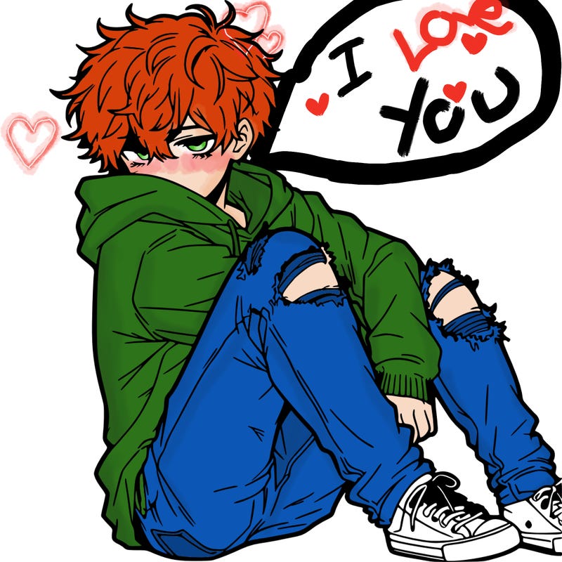 a male hoddie ripped jeans messy hair anime