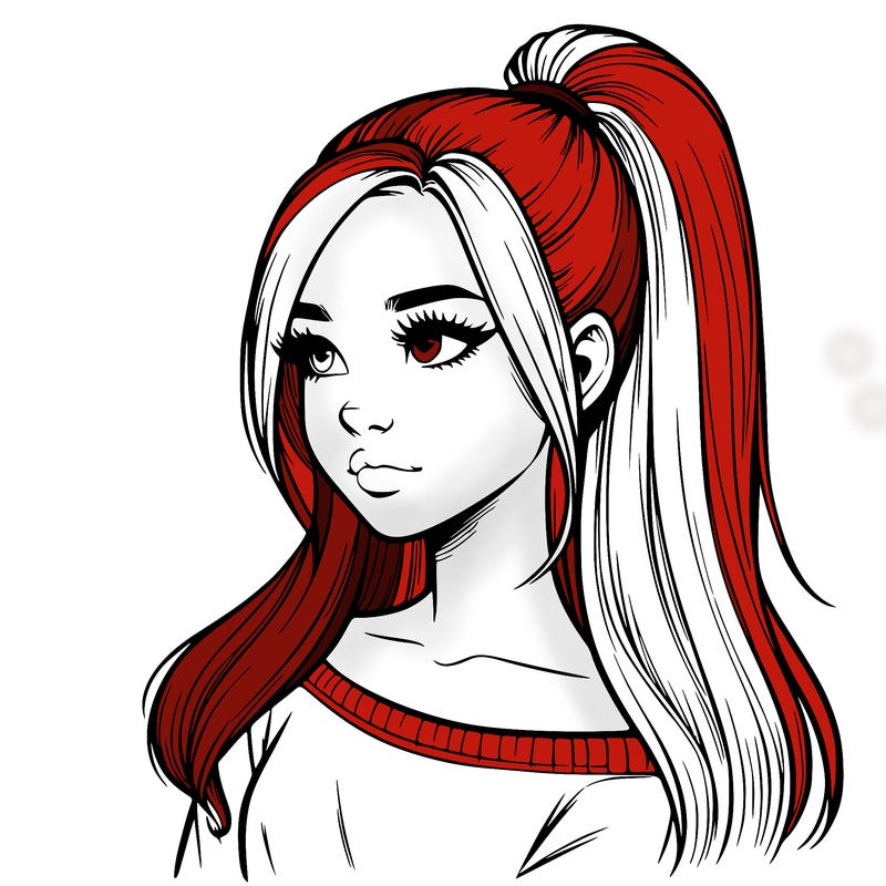 realistic girl with a high ponytail