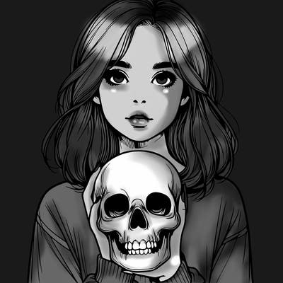 realistic girl holding a skull