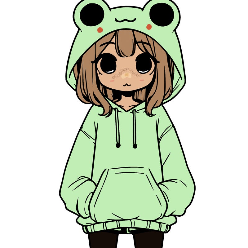 girl with baggy sweatshirt and frog hood