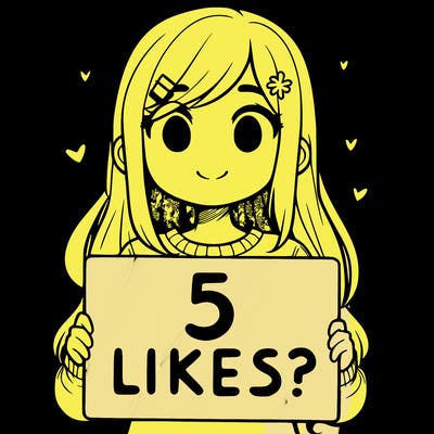 girl holding a sign that says 5 likes?