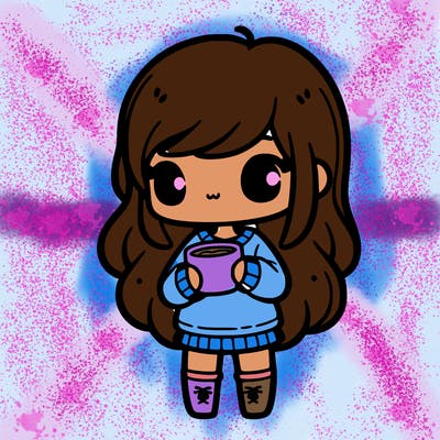 kawai girl holding a coffe