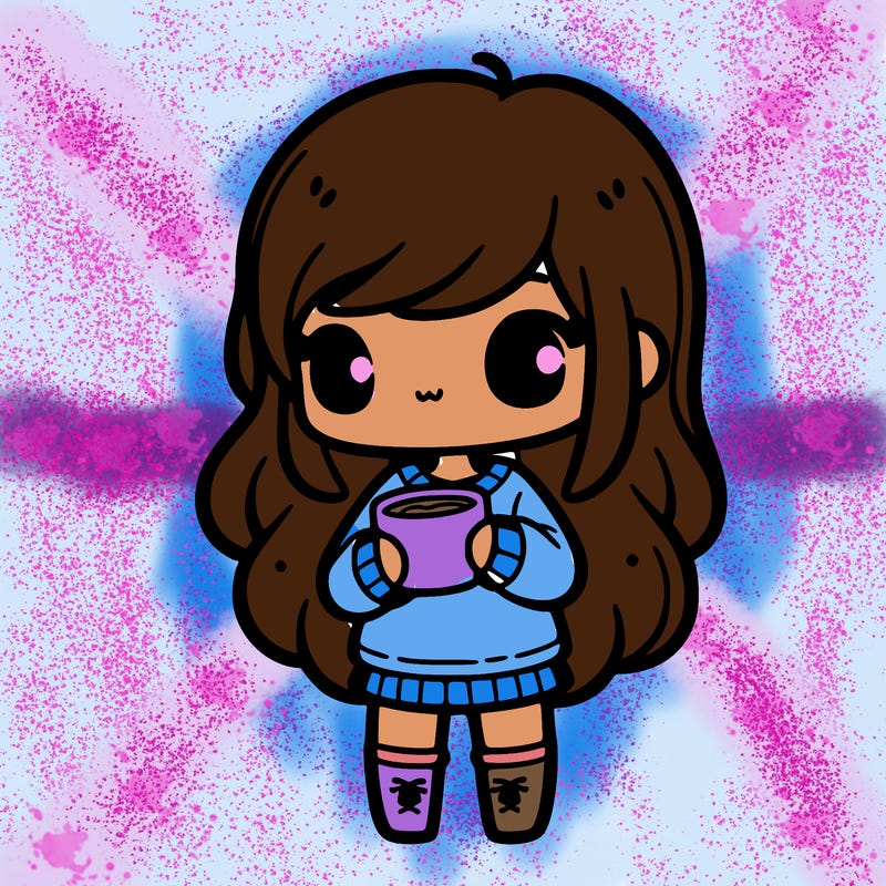 kawai girl holding a coffe