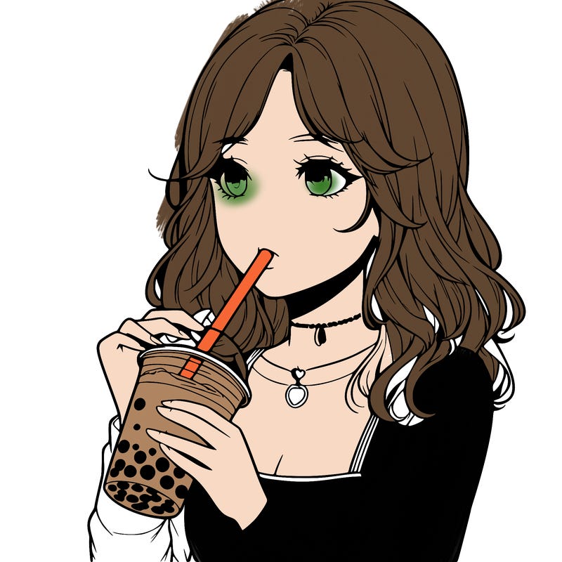 realistic girl drinking boba tea