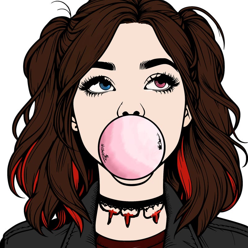 realististic girl blowing bubble -gum