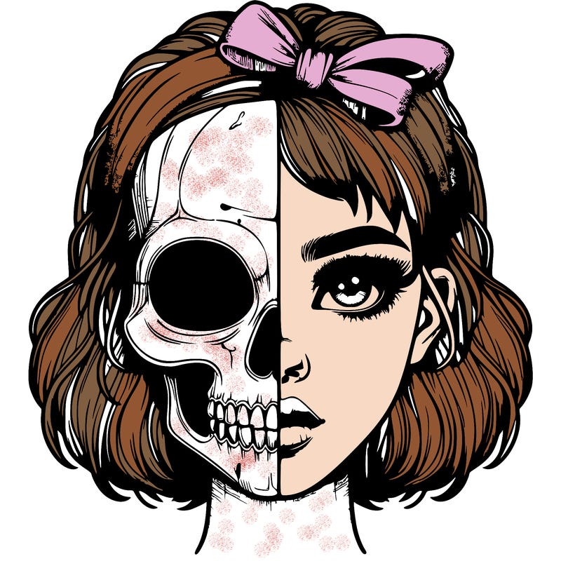 realistic girl with half skull mask
