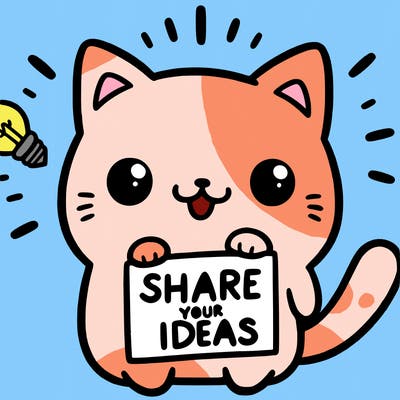 a cute cat saying share your ideas