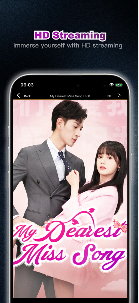 CoolDrama-Short Dramas&Movies - Mobile app screen showing HD streaming of a vertical romance drama on CoolDrama